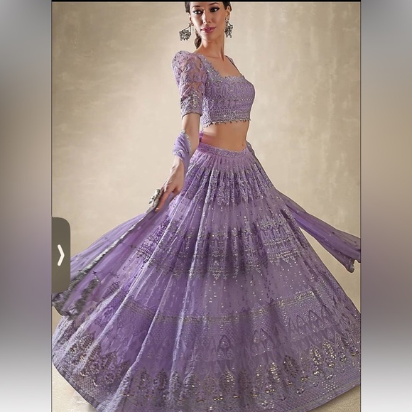 Renee Label Lilac Embroidered Lehenga Set - Picture 1 of 5